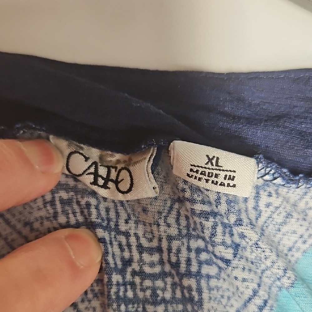 Cato Navy and Light Blue Geometric Blouse